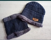 Nowy zestaw czapka plus komin ocieplane granat 