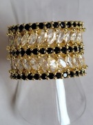 Złoty pierścionek regulowany cyrkonie czarno białe 18 mm