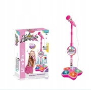 Mikrofon zabawka dla dzieci z statywem do gry Karaoke muzyczna różowy