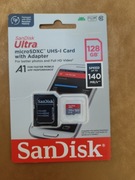 Nowa Karta pamięci micro SDXC 128gb SanDisc Ultra A1 140mb/s +Adapter 