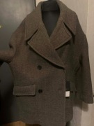 ZARA płaszcz kurtka trencz z wełną oversize jodełka brązowy taupe duży