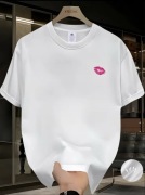Biała Koszulka T-shirt Nadruk Usta Kiss Minimalizm Y2K