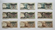 Zestaw banknotów PRL 9 szt 500 000 50 000 10 000 zł 1988-1990 stare złote