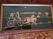 Obraz – Bryczka na wsi, wycinanka słomiana