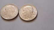 II RP - Zestaw  2 x 5 zł Głowa Kobiety 1933/1934r.