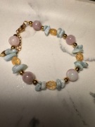 Elegancka bransoletka Kunzyt Larimar Cytryn złoty hematytkamienie naturalne