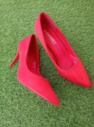 Szpilki czerwone zamszowe buty na obcasie Exquily rozmiar 38 25 cm