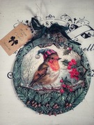 Stylowy medalion vintage z sikorką decoupage shabby chic farmhouse 