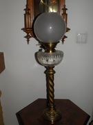 Stara, oryginalna, duża, kolumnowa lampa naftowa