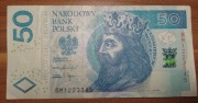 Banknot 50 zł serii BM fajny numer ciekawa drabinka