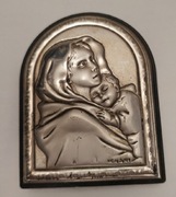 Obrazek "Matka Boska z Dzieciątkiem" platerowany srebrem