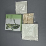 Zestaw Eko Naczyń 125el Talerze z Trzciny + Sztućce bambusowe