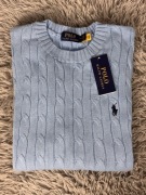 Polo Ralph Lauren sweter vintage cable knit niebieski basic M unisex