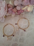 Kolczyki handmade ze stali nierdzewnej z naturalnych kamieni rubin perły 