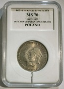 200zł moneta MS70 XXX rocznica zwycięstwa nad faszyzmem lekka skrętka (87)