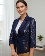 Elegancki koronkowy żakiet 36/S - granatowy