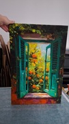 Obraz na płótnie śródziemnomorski okno i pomarańcze 40x60