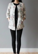 Cardigan w pastelowe kwiaty. Dlugi żakiet bawełniany