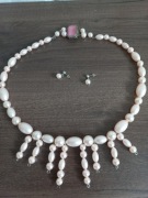 Naszyjnik i kolczyki blady róż perełka PRL vintage retro