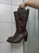 buty damskie 40 średnie brąz brązowe muszkieterki kozaczki wysokie kozaki