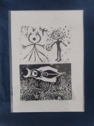 Linoryt grafika A4 Bogini i Bóg Pradawni Słońce i Księżyc