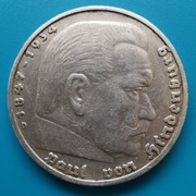 5 marek 1936D  Niemcy III Rzesza Hindenburg Ag 0,900 waga 13,88 g