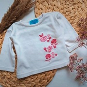 Koszulka 74 bluzeczka w kwiaty kwiatki bluzka biała długi rękaw haftowana B