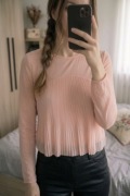Elegancka bluzka pudrowy róż Miss Selfridge S 36 plisowana romantyczna
