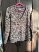 Sweter dzianinowy VRS r. L plus size melanż beżowo - brązowy dekolt V 