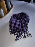 Szal chusta krata czarno -fioletowa miękka wiskoza 