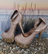 SZPILKI DAMSKIE CZÓŁENKA PLATFORMY NA OBCASIE SEXY ZŁOTE SZAMPAŃSKIE 