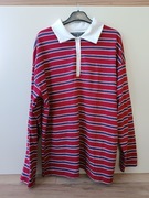 Bordowa męska bluzka z długim rękawem i białym kołnierzem w paski XS