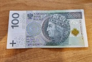 Banknot obiegowy 100zl seria AP1222811