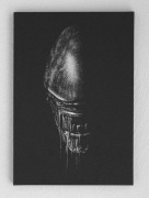 Obcy Alien Obraz ręcznie grawerowany na blasze... Staloryt