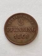 Niemcy Bawaria 2 pfennig 1868 rok 
