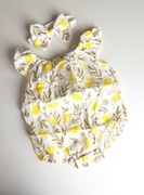 beżowe żółte body z krótkim rękawem w cytrynki z kokardką 6-9mies 68cm