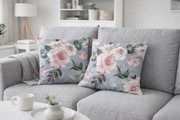Poszewka dekoracyjna róże na szarym tle 40x40 cm komplet