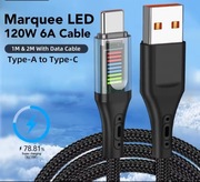 kabel ładowania 120W z wyświetlaczem kolor LED typ USB-C czarny mocny oplot