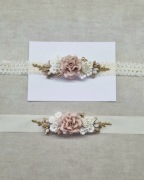 Zestaw kremowa koronkowa opaska oraz pasek na chrzest urodziny sesję 