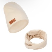 Kremowy komplet czapka i komin