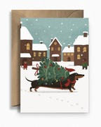 Kartka świąteczna bożonarodzeniowa - Jamnik z choinką
