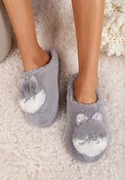 Szare Kapcie na Płaskiej Podeszwie w Kształcie Króliczka rozmiary 36-41