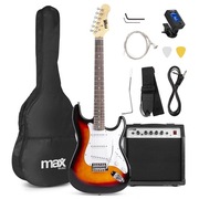 GITARA ELEKTRYCZNA MAXMUSIC + WZMACNIACZ + AKCESORIA