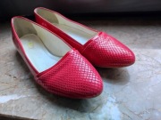 baleriny lakierki czerwone skóra węża skórzane skórkowe płaskie półbuty