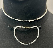 Bransoletka i Naszyjnik Czarny Diament Biała Perła Złoto 14K GF