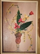 Obraz olejny pokryty werniksem" Kompozycja kwiatowa" autor Roman Bębenek