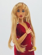 Peruka, włosy dla lalki Barbie rudy mleczny jedwab 9,5-10cm obw.głow