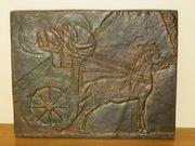 rzeźba odlew relief Asyryjski rydwan, Asyria Armia, z brązu 