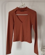 Zara bluzka długi rękaw dekolt serek choker S