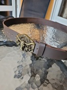 Brązowy skórzany kowbojski pasek ręcznie robiony Bawól 